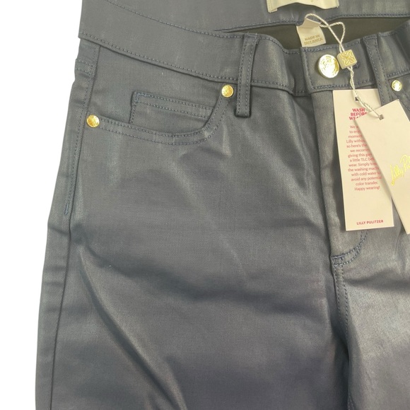 Lilly Pulitzer Liza Coated Denim Crop Flare Navy Women’s Size 4 MSRP$188 NWT - Picture 4 of 7